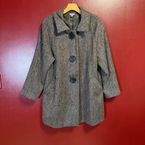 J. Jill Wool Alpaca Blend Car Coat Brown Black Herringbone Plus Size 1X